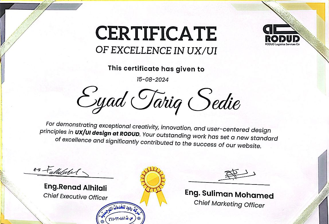 RODUD certificate of excellence in UX/UI