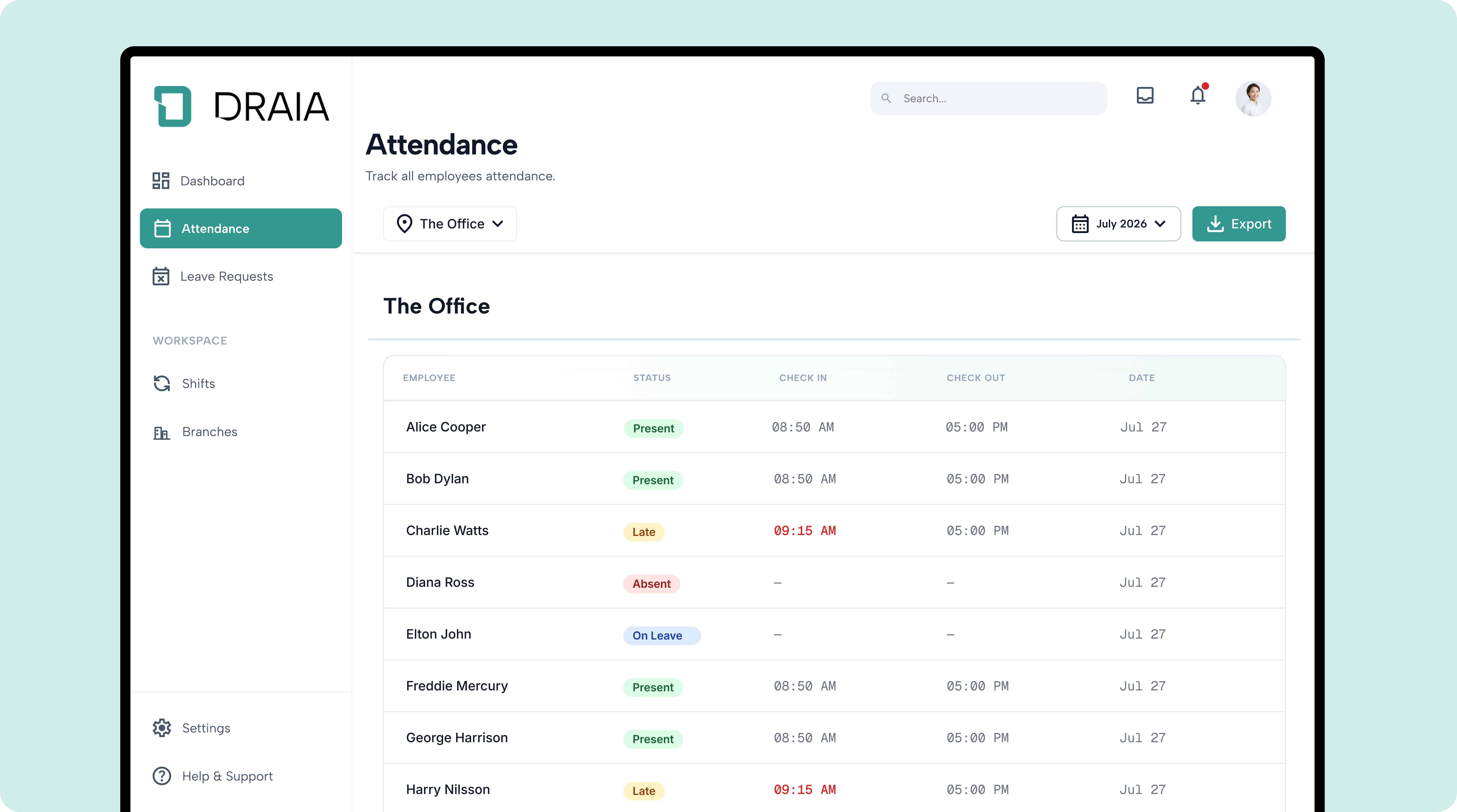 Draia — attendance monitor