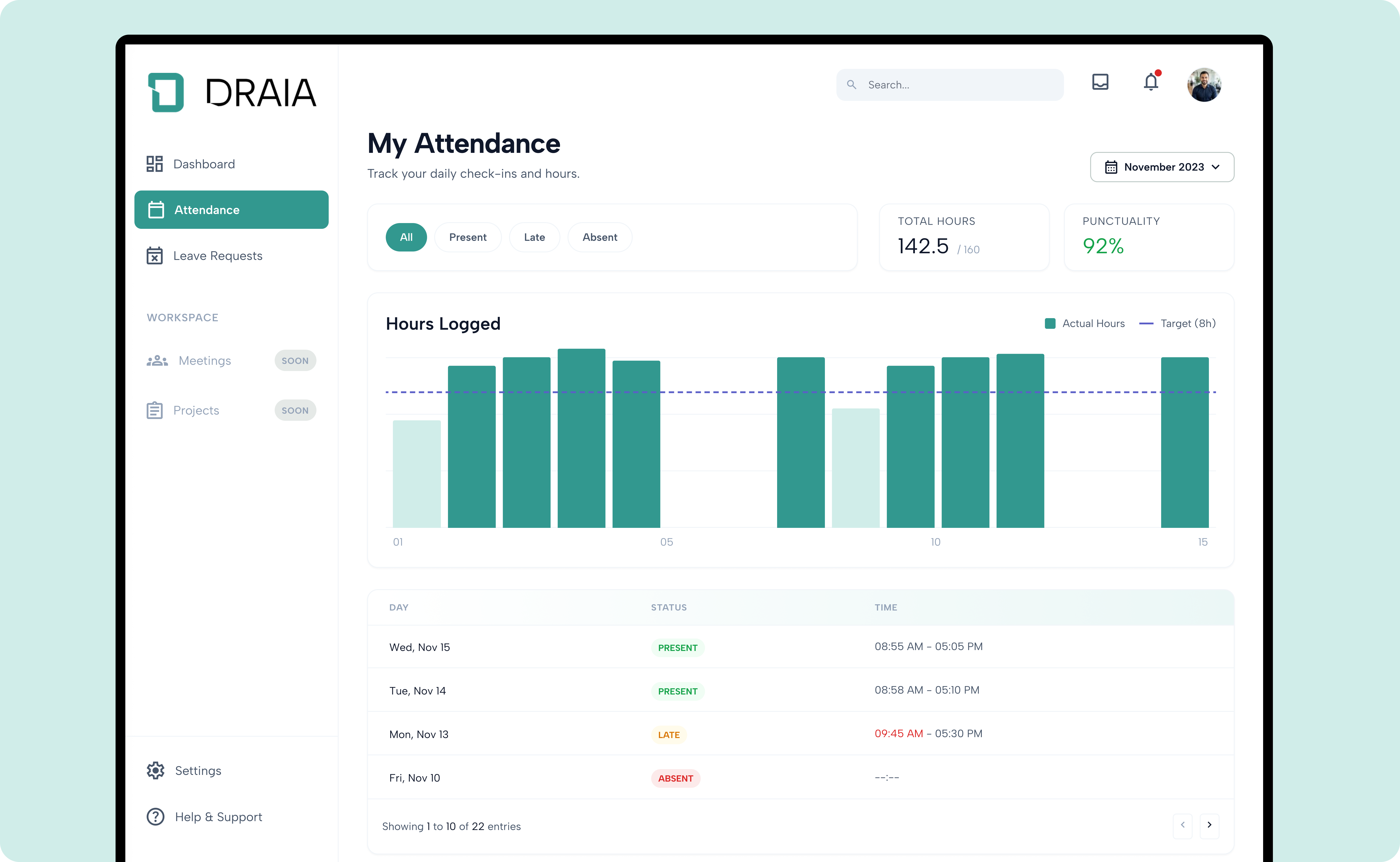 My Attendance and Hours Log