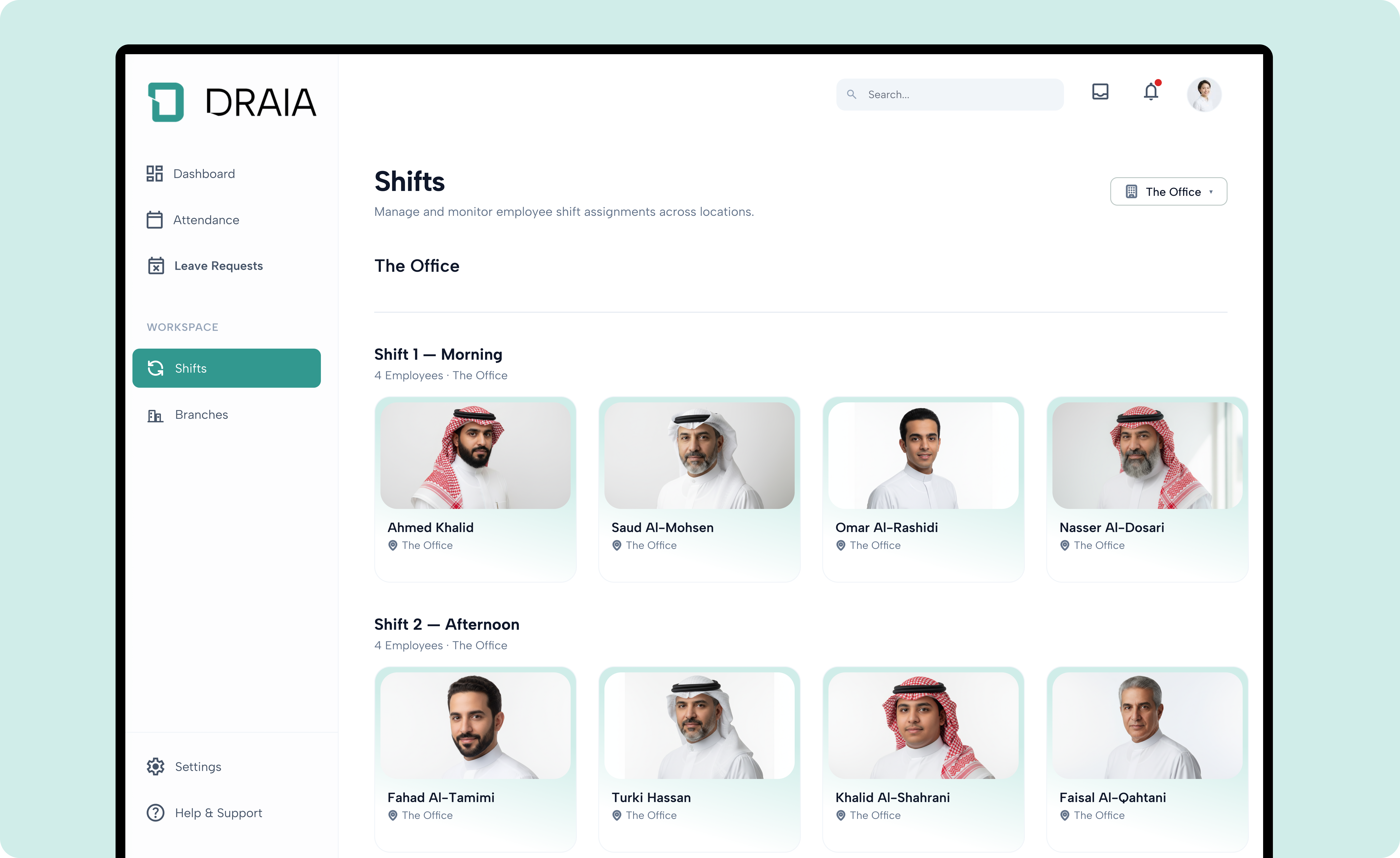 Draia — shift roster