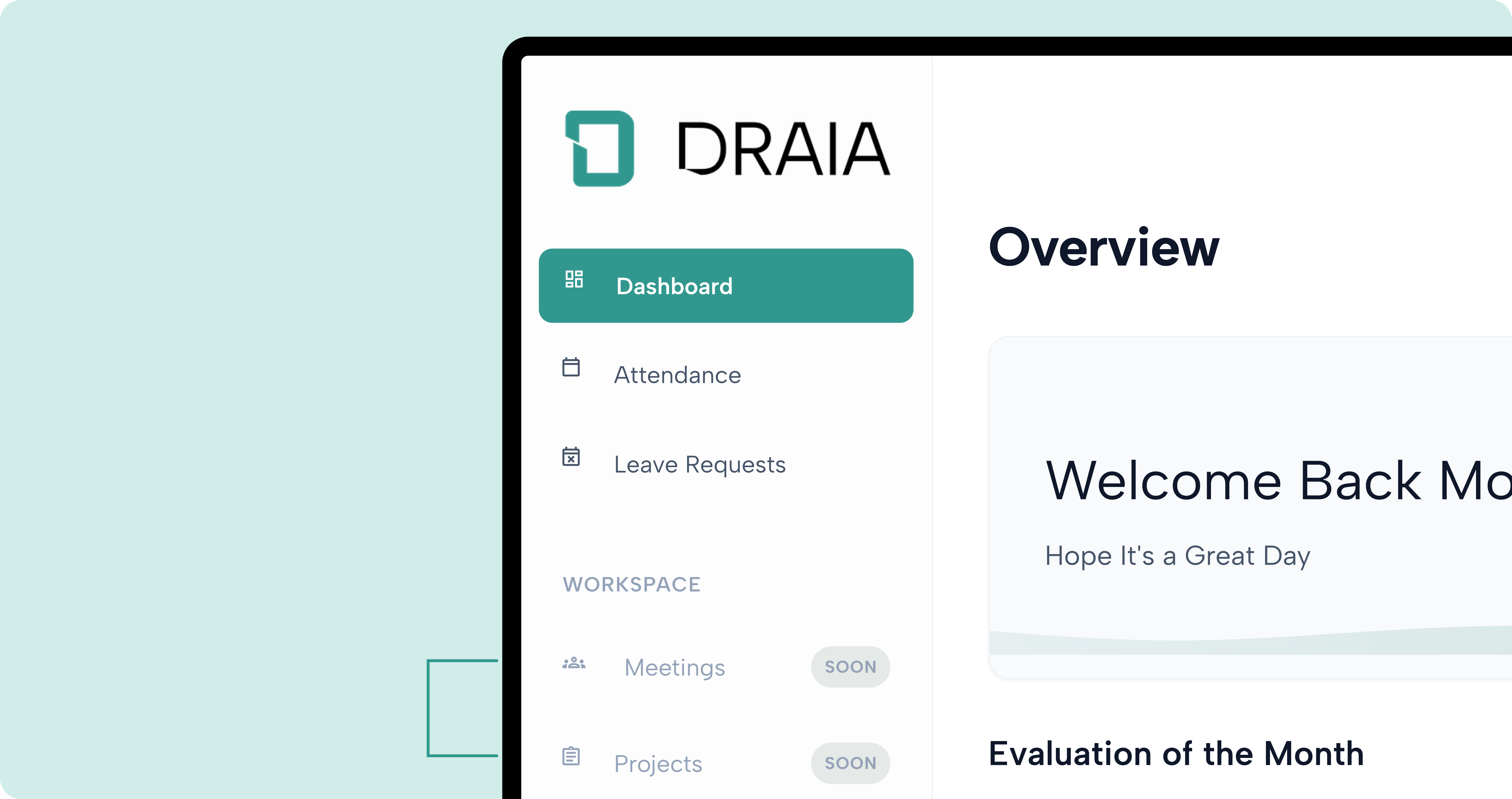 Draia v2 roadmap — Meetings and Projects marked as coming soon